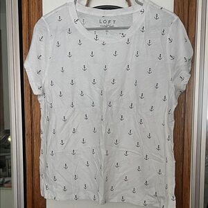 LOFT Nautical White Tee with Navy Anchors